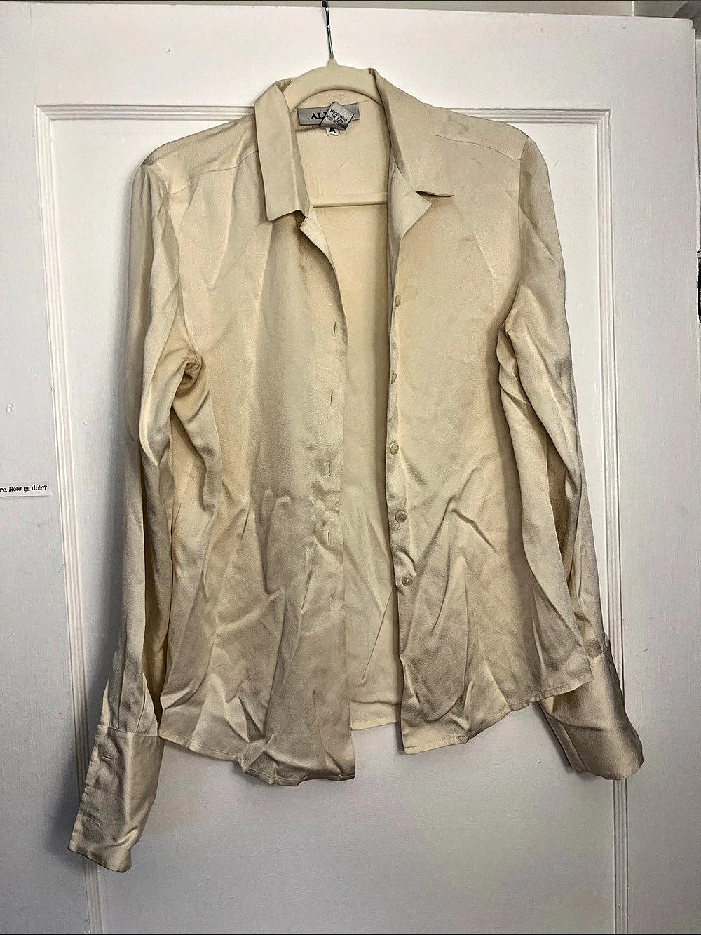 ALFANI Silk Button Front Shirt in Cream